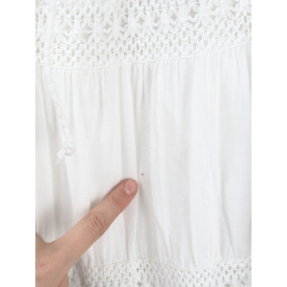 Vintage Y2K Crochet Lace Tiered Maxi Prairie Skirt Size L White Boho Cottagecore - Picture 4 of 9